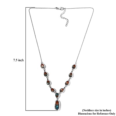 Aqua Terra Costa Quartz (Triplet) and White Zircon Y-Shape Necklace 18 Inches in Platinum Over Sterling Silver 18.85 ctw