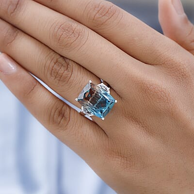 Aqua Terra Costa Quartz (Triplet) and White Topaz Ring in Platinum Over Sterling Silver (Size 10.0) 11.40 ctw