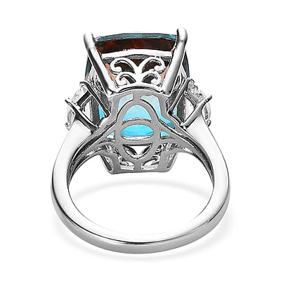 Aqua Terra Costa Quartz (Triplet) and White Topaz Ring in Platinum Over Sterling Silver (Size 10.0) 11.40 ctw