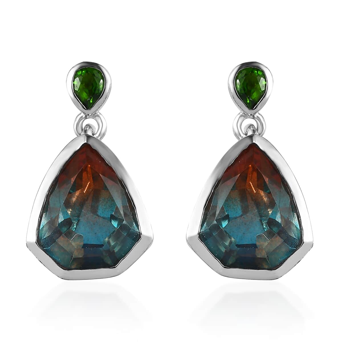 Aqua Terra Costa Quartz (Triplet) and Chrome Diopside Fancy Earrings in Platinum Over Sterling Silver 9.20 ctw image number 0