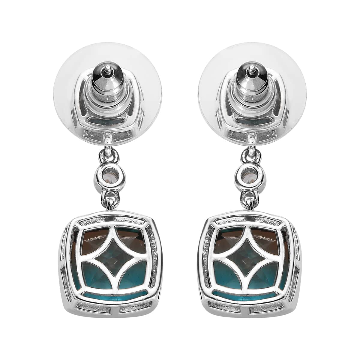 Aqua Terra Costa Quartz (Triplet) and White Zircon Dangling Earrings in Platinum Over Sterling Silver 12.60 ctw image number 3