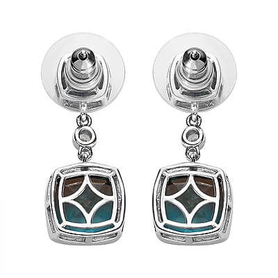 Aqua Terra Costa Quartz (Triplet) and White Zircon Dangling Earrings in Platinum Over Sterling Silver 12.60 ctw