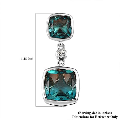 Aqua Terra Costa Quartz (Triplet) and White Zircon Dangling Earrings in Platinum Over Sterling Silver 12.60 ctw