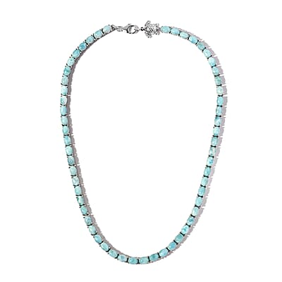 Larimar and Thai Black Spinel Tennis Necklace 18 Inches with Turtle Lock in Platinum Over Sterling Silver 61.15 ctw