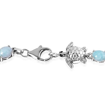 Larimar and Thai Black Spinel Tennis Necklace 18 Inches with Turtle Lock in Platinum Over Sterling Silver 61.15 ctw
