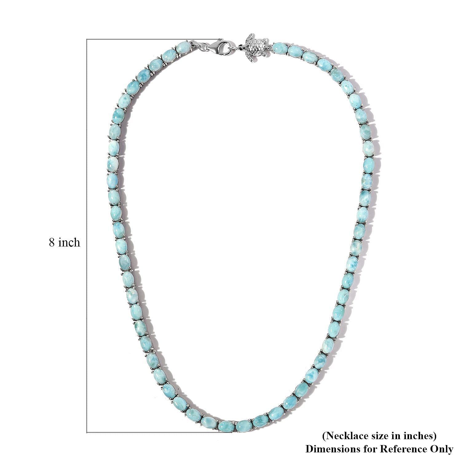 Larimar and Thai Black Spinel Tennis Necklace 18 Inches with Turtle Lock in Platinum Over Sterling Silver 61.15 ctw