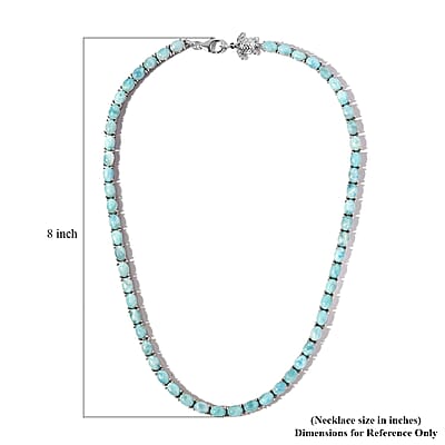 Larimar and Thai Black Spinel Tennis Necklace 18 Inches with Turtle Lock in Platinum Over Sterling Silver 61.15 ctw
