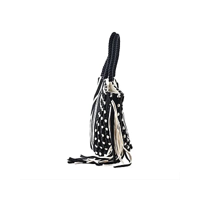 Black and White Stripes Tote Bag with Fringe , Women's Cotton Tote Bag , Women's Work Tote Hand Bag , Ladies Purse