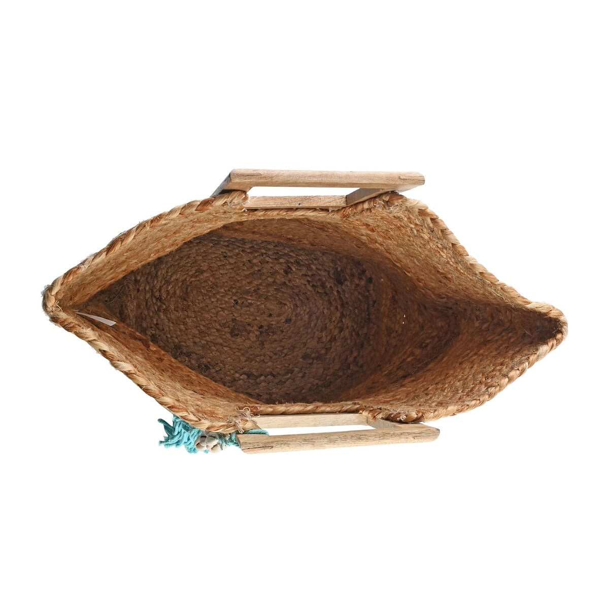 Time & Tru Aqua Floral Jute Handbag with Tassel (20"x9"x15") image number 3