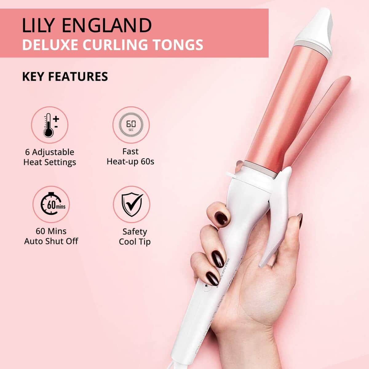 Closeout Lily England Curling Tongs with Ceramic Barrel, Hair Curler, Curling Iron, Hair Rollers, Curling Wand image number 1