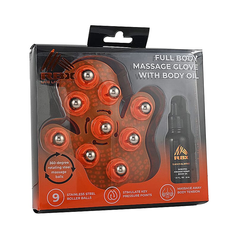 RBX Life Active Massage Glove with Body Oil Set