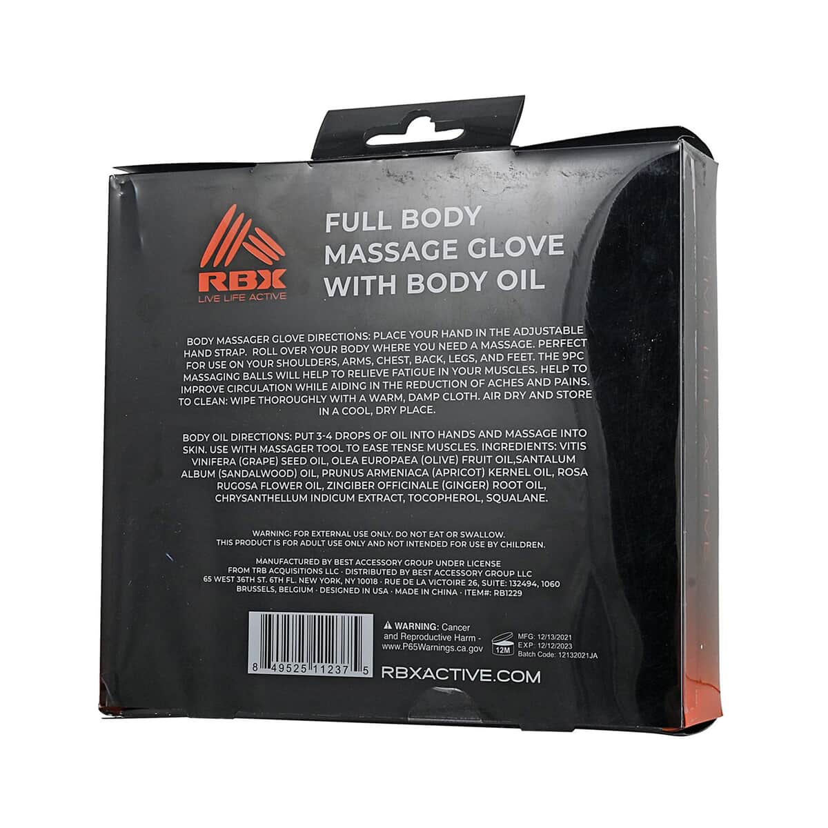 RBX Life Active Massage Glove with Body Oil Set image number 6