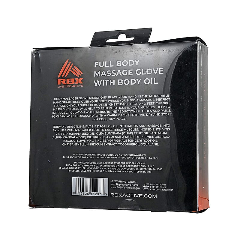 RBX Life Active Massage Glove with Body Oil Set