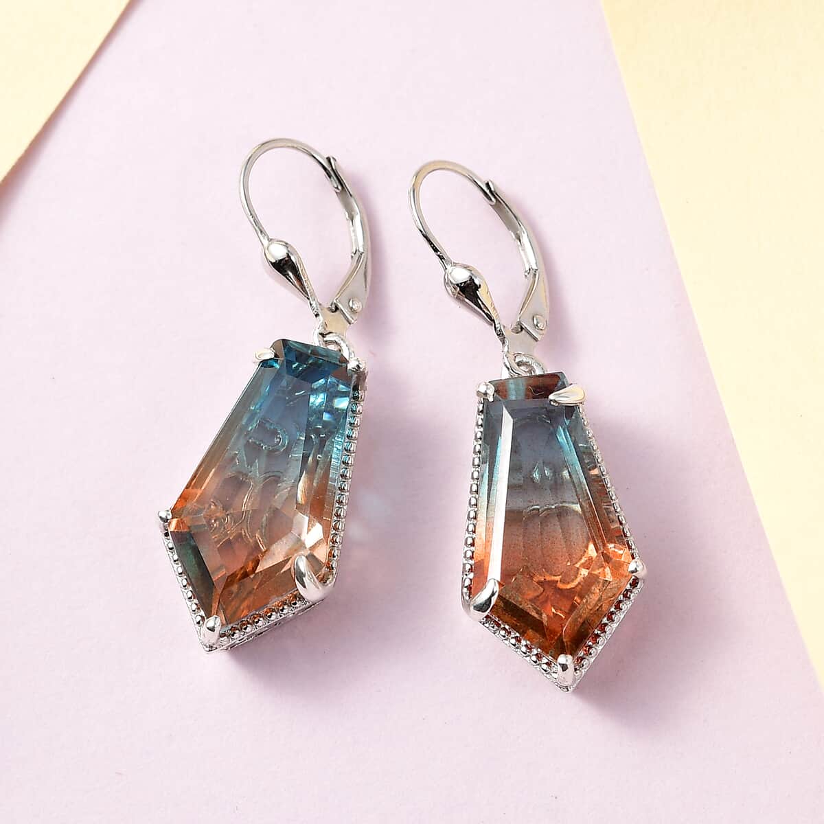 Aqua Terra Costa Quartz (Triplet) Dangle Earrings in Platinum Over Sterling Silver 16.00 ctw image number 1