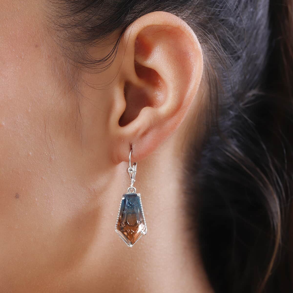 Aqua Terra Costa Quartz (Triplet) Dangle Earrings in Platinum Over Sterling Silver 16.00 ctw image number 2