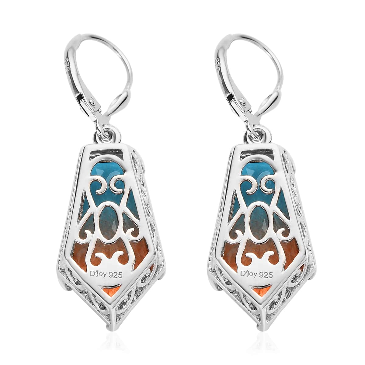 Aqua Terra Costa Quartz (Triplet) Dangle Earrings in Platinum Over Sterling Silver 16.00 ctw image number 3