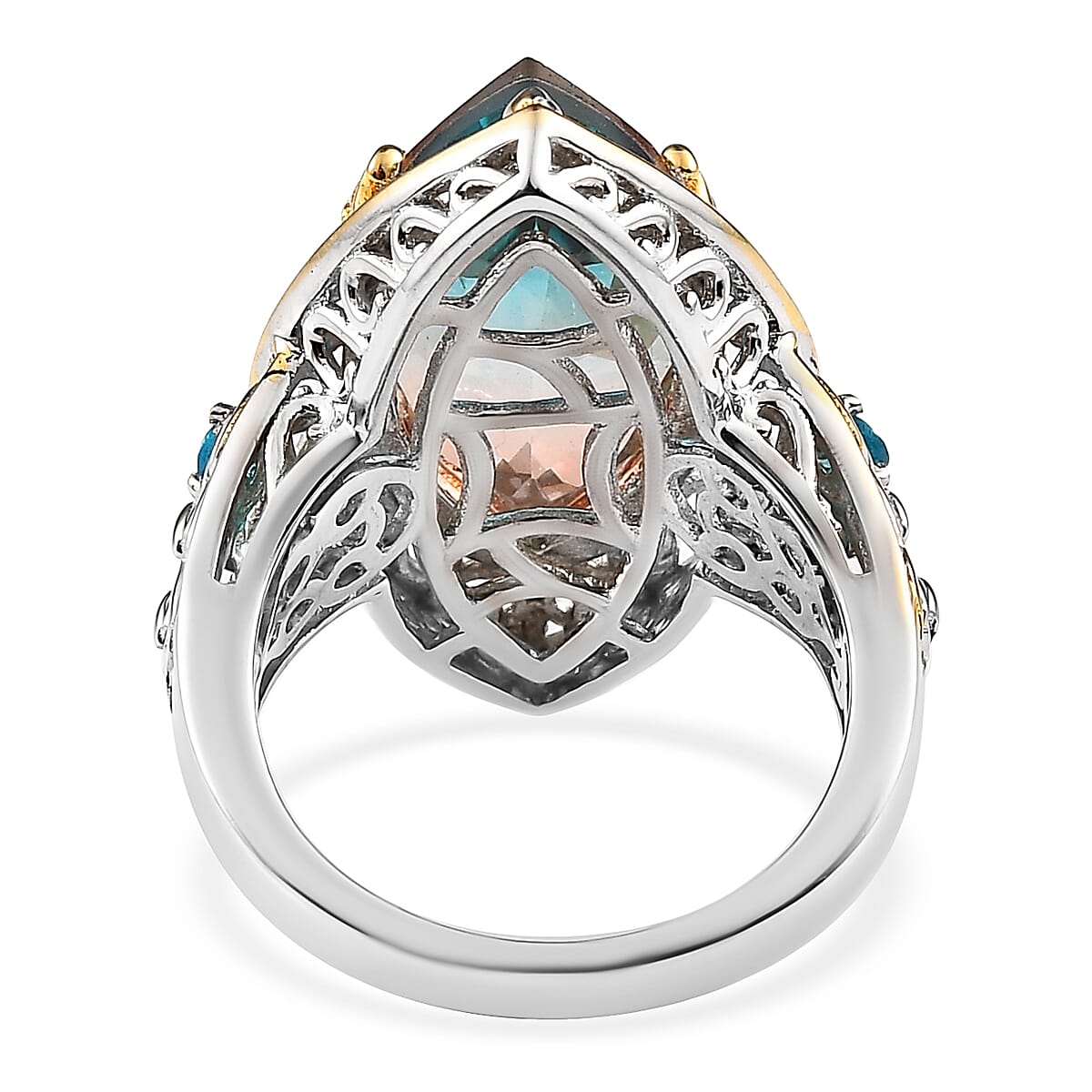 Aqua Terra Costa Quartz (Triplet) and Malgache Neon Apatite Ring in Vermeil YG and Platinum Over Sterling Silver (Size 10.0) 8.15 ctw