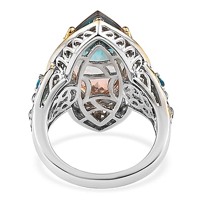 Aqua Terra Costa Quartz (Triplet) and Malgache Neon Apatite Ring in Vermeil YG and Platinum Over Sterling Silver (Size 10.0) 8.15 ctw