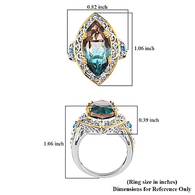 Aqua Terra Costa Quartz (Triplet) and Malgache Neon Apatite Ring in Vermeil YG and Platinum Over Sterling Silver (Size 10.0) 8.15 ctw
