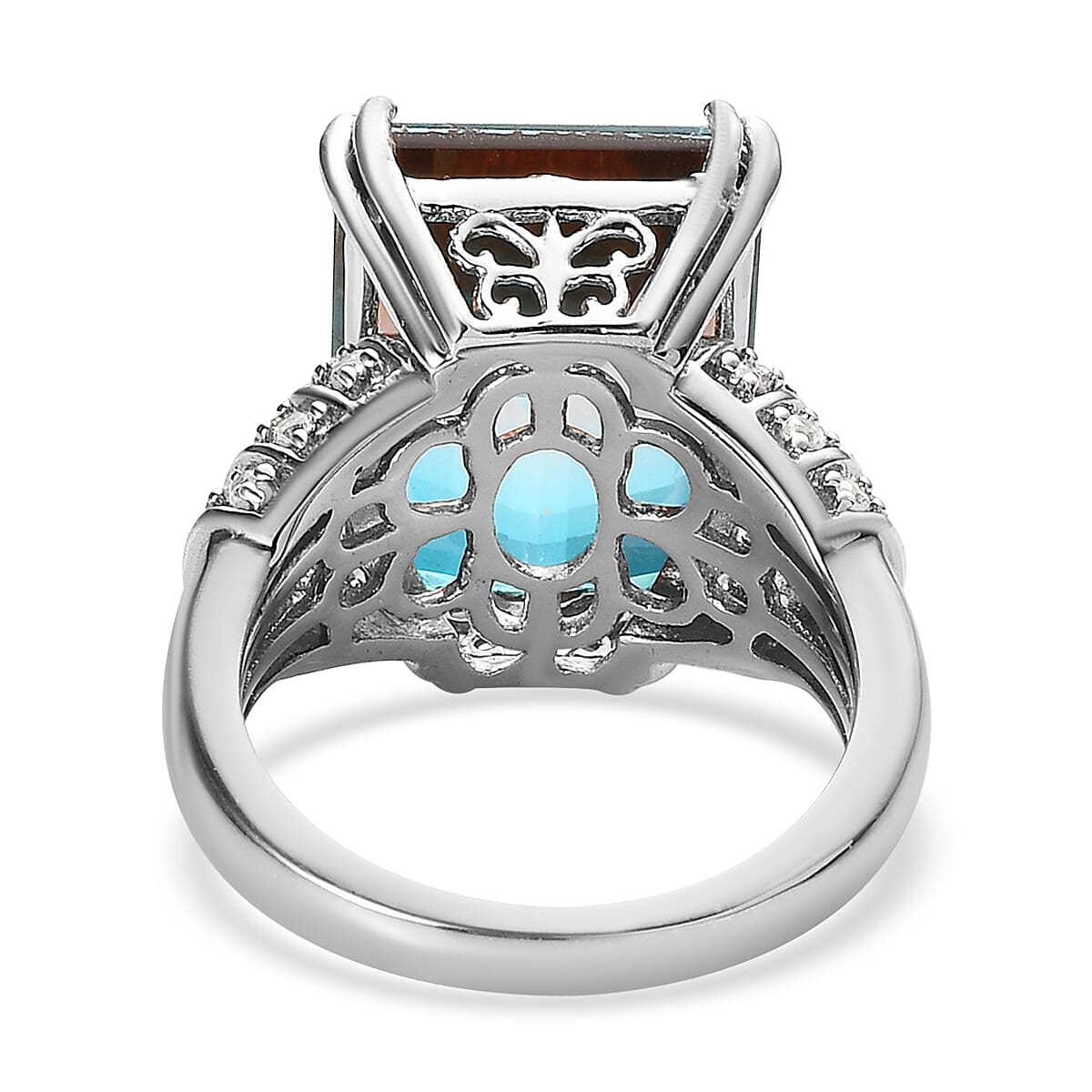 Aqua Terra Costa Quartz (Triplet) and Natural White Zircon Ring in Platinum Over Sterling Silver 14.65 ctw image number 4