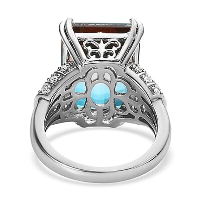 Aqua Terra Costa Quartz (Triplet) and White Zircon Ring in Platinum Over Sterling Silver (Size 10.0) 14.65 ctw