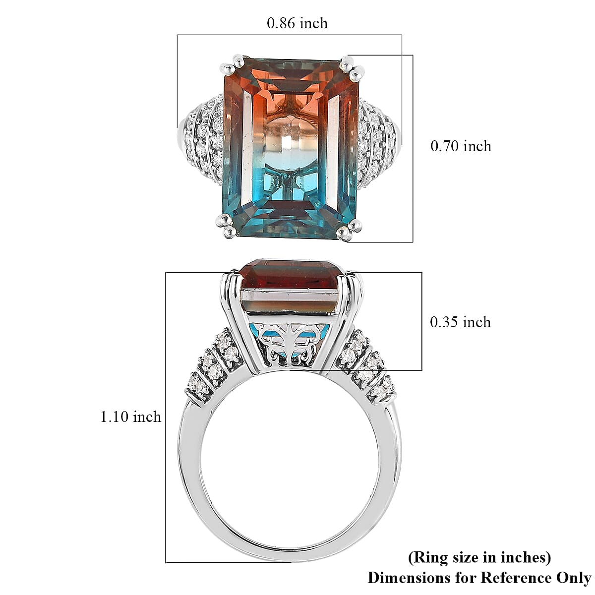 Aqua Terra Costa Quartz (Triplet) and Natural White Zircon Ring in Platinum Over Sterling Silver 14.65 ctw image number 5