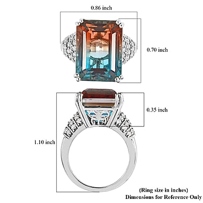 Aqua Terra Costa Quartz (Triplet) and White Zircon Ring in Platinum Over Sterling Silver (Size 10.0) 14.65 ctw