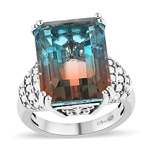 Aqua Terra Costa Quartz (Triplet) and White Zircon Ring in Platinum Over Sterling Silver (Size 9.0) 14.65 ctw