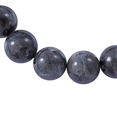 Black Labradorite Beaded Stretch Bracelet with Heart Charm in Sterling Silver 150.00 ctw