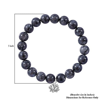 Black Labradorite Beaded Stretch Bracelet with Heart Charm in Sterling Silver 150.00 ctw