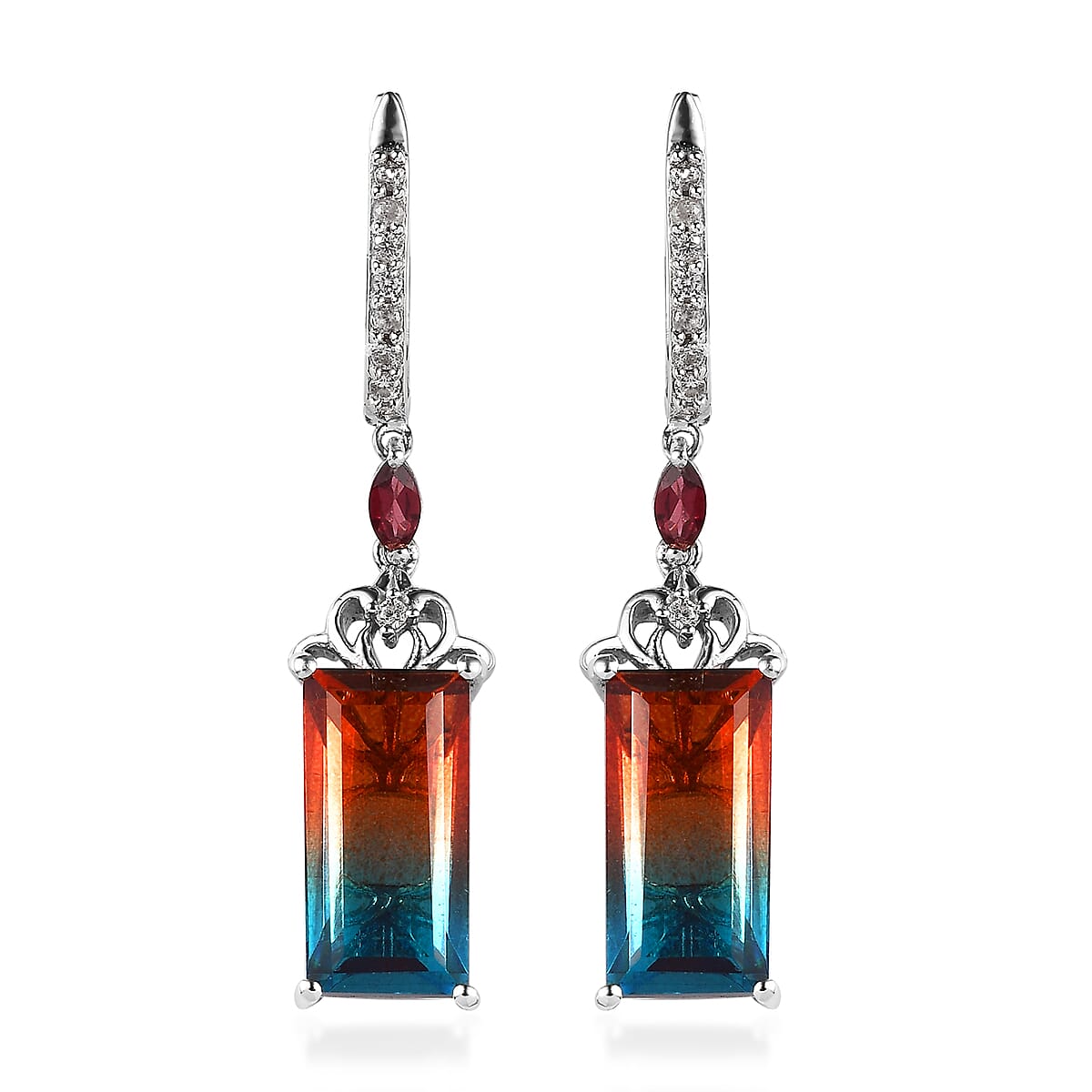 Aqua Terra Costa Quartz (Triplet) and Multi Gemstone Lever Back Earrings in Platinum Over Sterling Silver 14.50 ctw