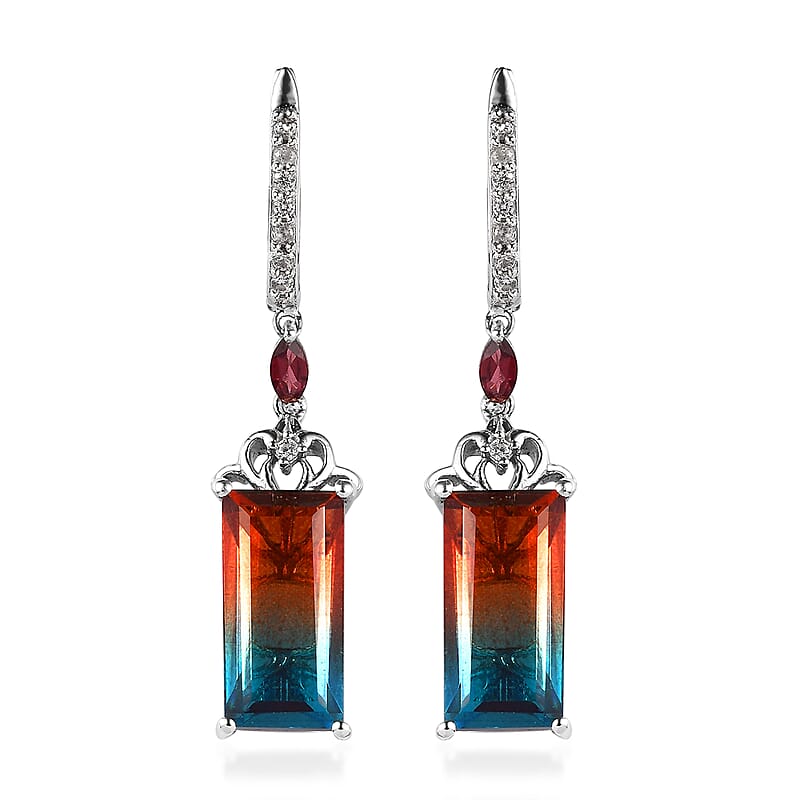 Aqua Terra Costa Quartz (Triplet) and Multi Gemstone Lever Back Earrings in Platinum Over Sterling Silver 14.50 ctw