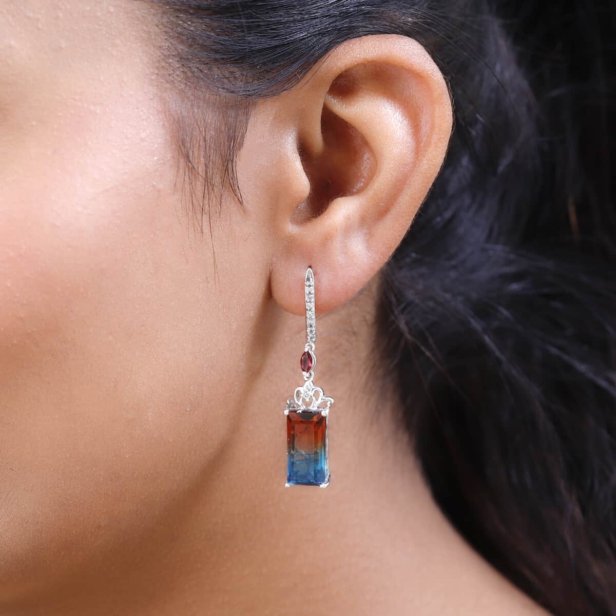 Aqua Terra Costa Quartz (Triplet) and Multi Gemstone Lever Back Earrings in Platinum Over Sterling Silver 14.50 ctw image number 2