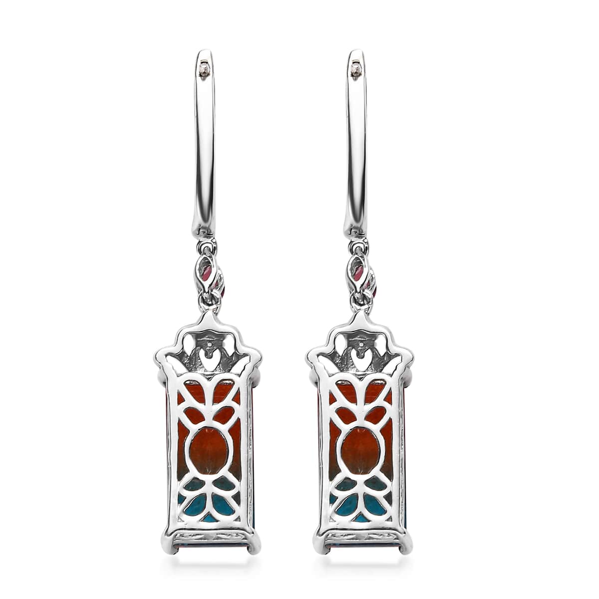 Aqua Terra Costa Quartz (Triplet) and Multi Gemstone Lever Back Earrings in Platinum Over Sterling Silver 14.50 ctw image number 3