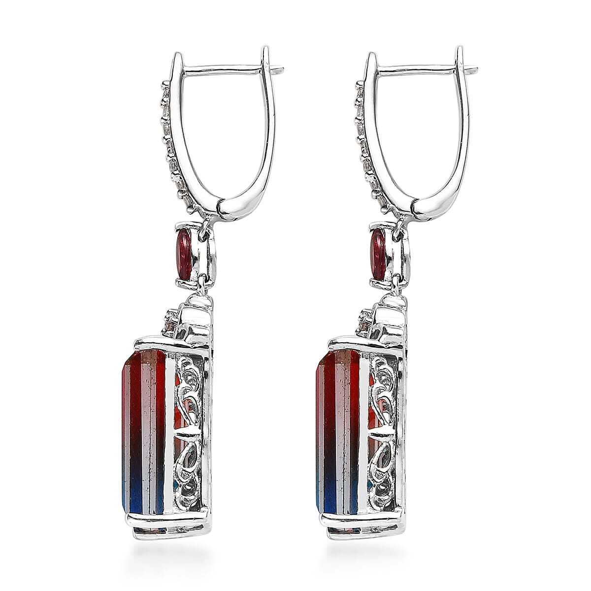 Aqua Terra Costa Quartz (Triplet) and Multi Gemstone Lever Back Earrings in Platinum Over Sterling Silver 14.50 ctw