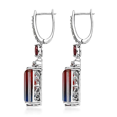Aqua Terra Costa Quartz (Triplet) and Multi Gemstone Lever Back Earrings in Platinum Over Sterling Silver 14.50 ctw