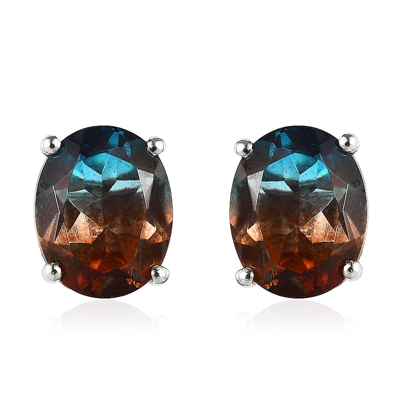 Aqua Terra Costa Quartz (Triplet) Solitaire Stud Earrings in Platinum Over Sterling Silver 4.50 ctw