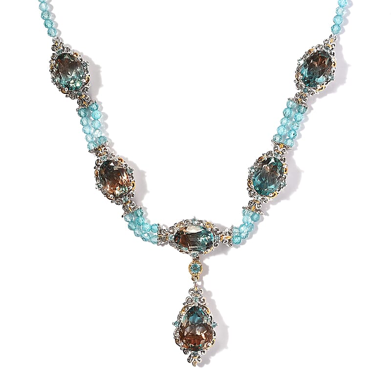 Aqua Terra Costa Quartz (Triplet) and Apatite Necklace 18 Inches in Vermeil YG and Platinum Over Sterling Silver 40.00 ctw