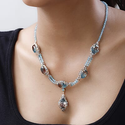Aqua Terra Costa Quartz (Triplet) and Apatite Necklace 18 Inches in Vermeil YG and Platinum Over Sterling Silver 40.00 ctw