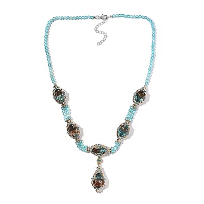 Aqua Terra Costa Quartz (Triplet) and Apatite Necklace 18 Inches in Vermeil YG and Platinum Over Sterling Silver 40.00 ctw