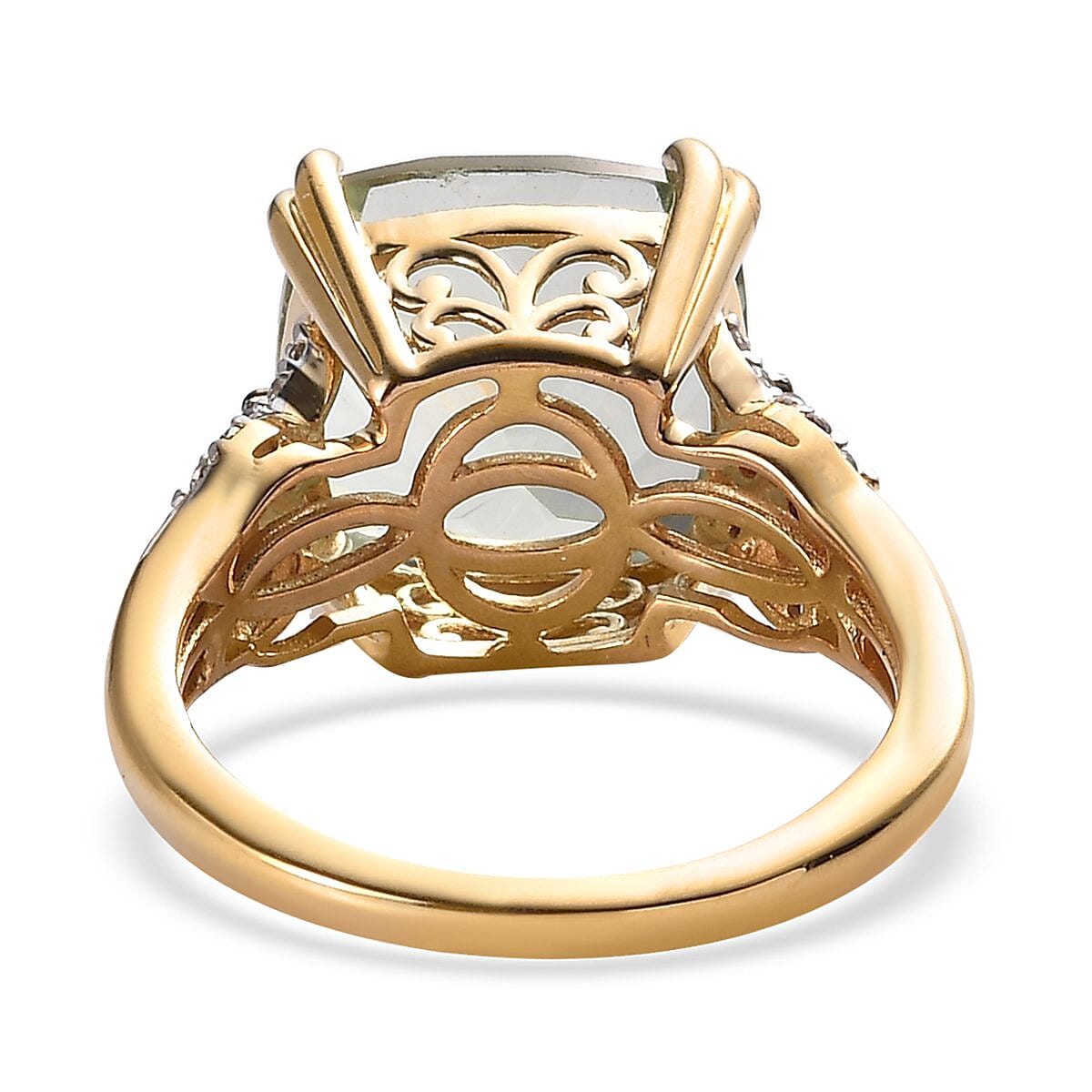 AAA Montezuma Prasiolite, Natural White and Brown Zircon Ring in Vermeil Yellow Gold Over Sterling Silver (Size 10.0) 7.35 ctw