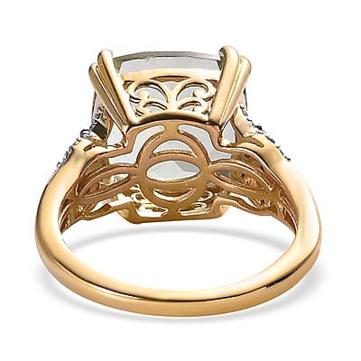 AAA Montezuma Prasiolite, Natural White and Brown Zircon Ring in Vermeil Yellow Gold Over Sterling Silver (Size 10.0) 7.35 ctw
