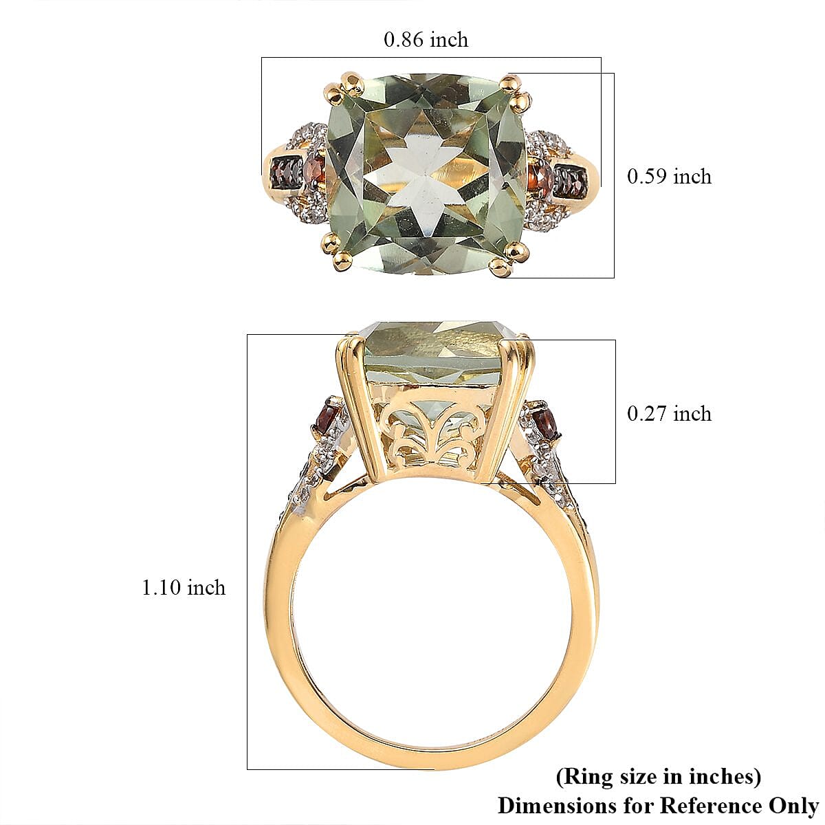 AAA Montezuma Prasiolite, Natural White and Brown Zircon Ring in Vermeil Yellow Gold Over Sterling Silver (Size 10.0) 7.35 ctw