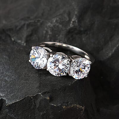 Brazilian Petalite 3 Stone Ring in Platinum Over Sterling Silver (Size 10.0) 4.10 ctw