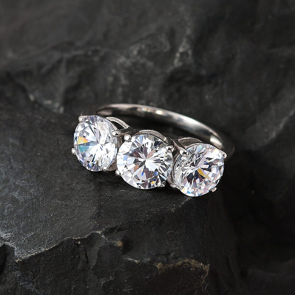 Brazilian Petalite 3 Stone Ring in Platinum Over Sterling Silver (Size 7.0) 4.10 ctw image number 1