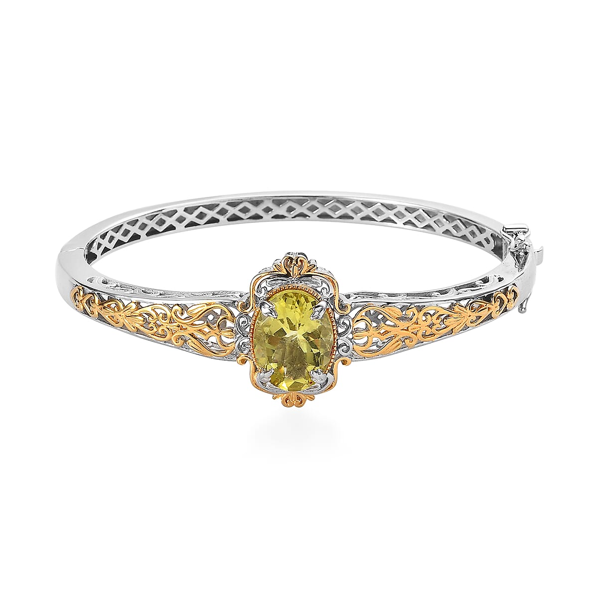 Buy Karis Ouro Verde Quartz Bangle Bracelet in 18K YG Plated and Platinum  Bond (7.25 In) 9.10 ctw at ShopLC., image size:1200x1200
