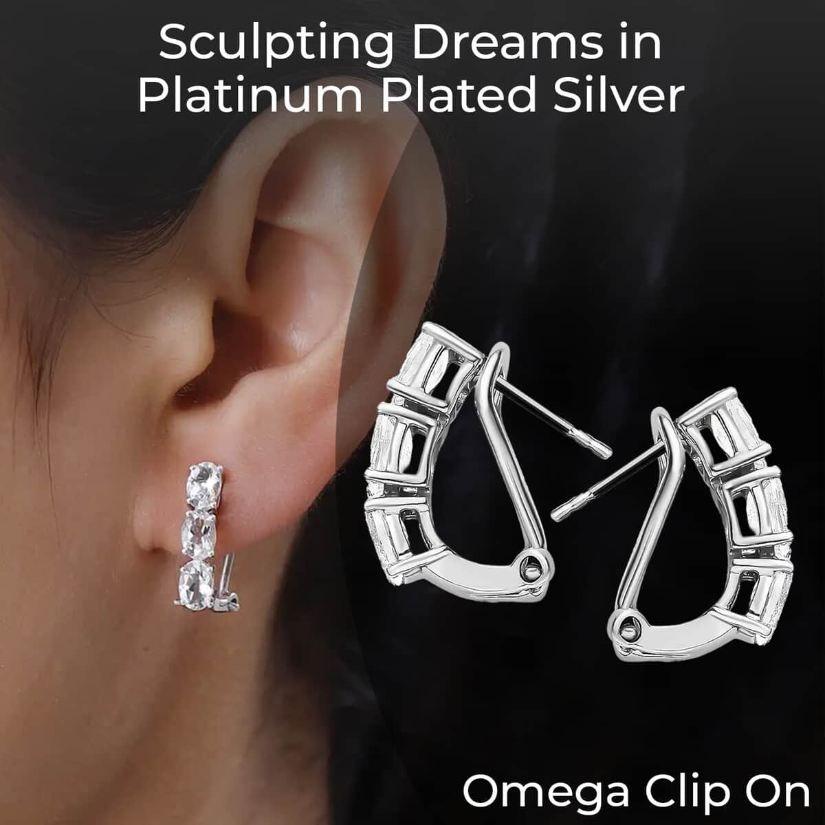 Brazilian Petalite Earrings, Sterling Silver Earrings, Omega Clip Earrings, Three Stone Earrings, Earrings For Women 2.70 ctw image number 2