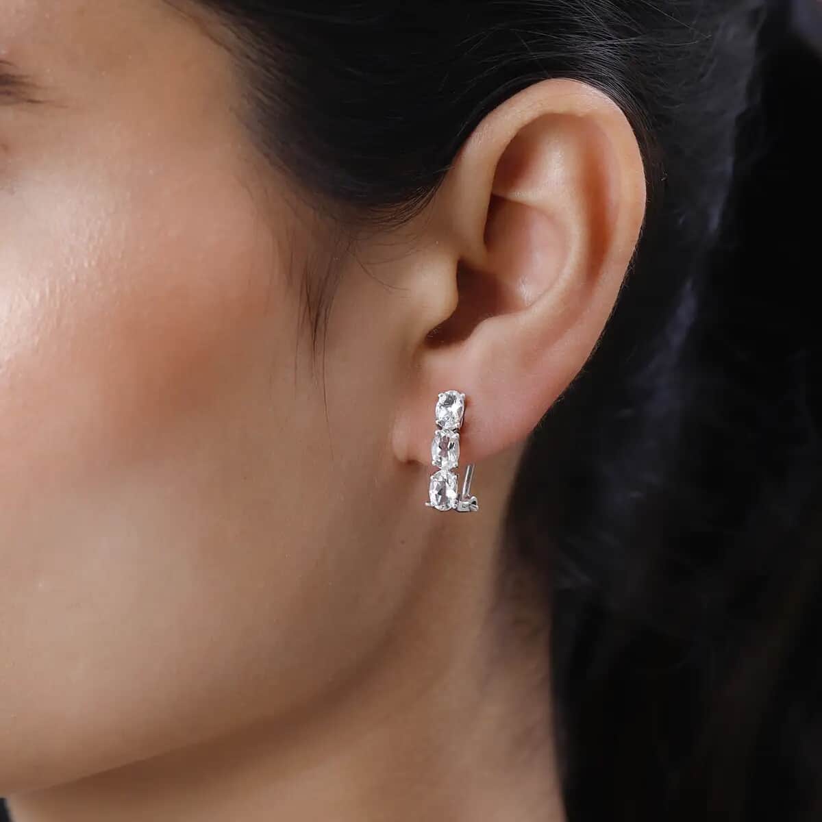 Brazilian Petalite Earrings, Sterling Silver Earrings, Omega Clip Earrings, Three Stone Earrings, Earrings For Women 2.70 ctw image number 5
