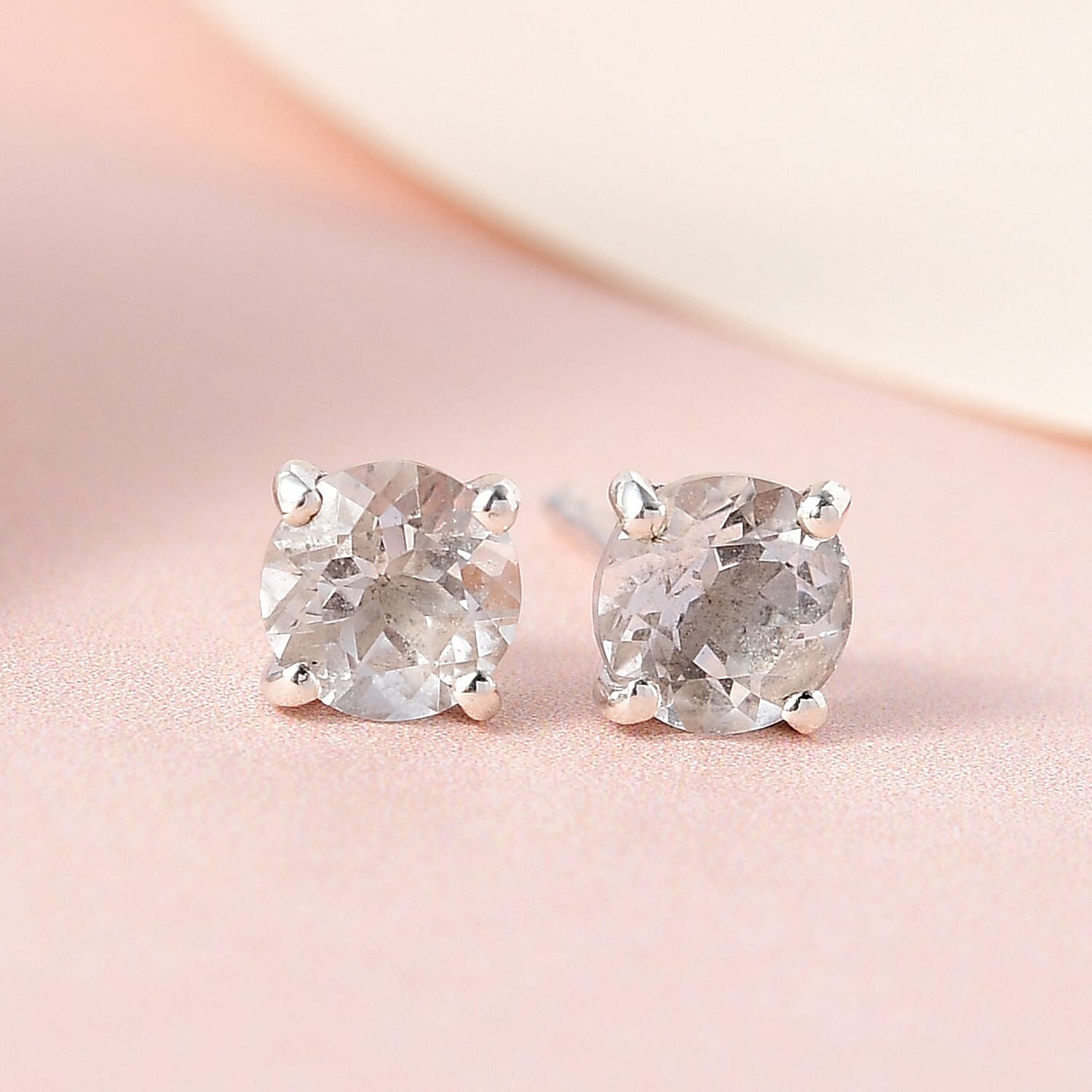 Brazilian Petalite 0.75 ctw Round Stud Earrings in Platinum Over Sterling Silver