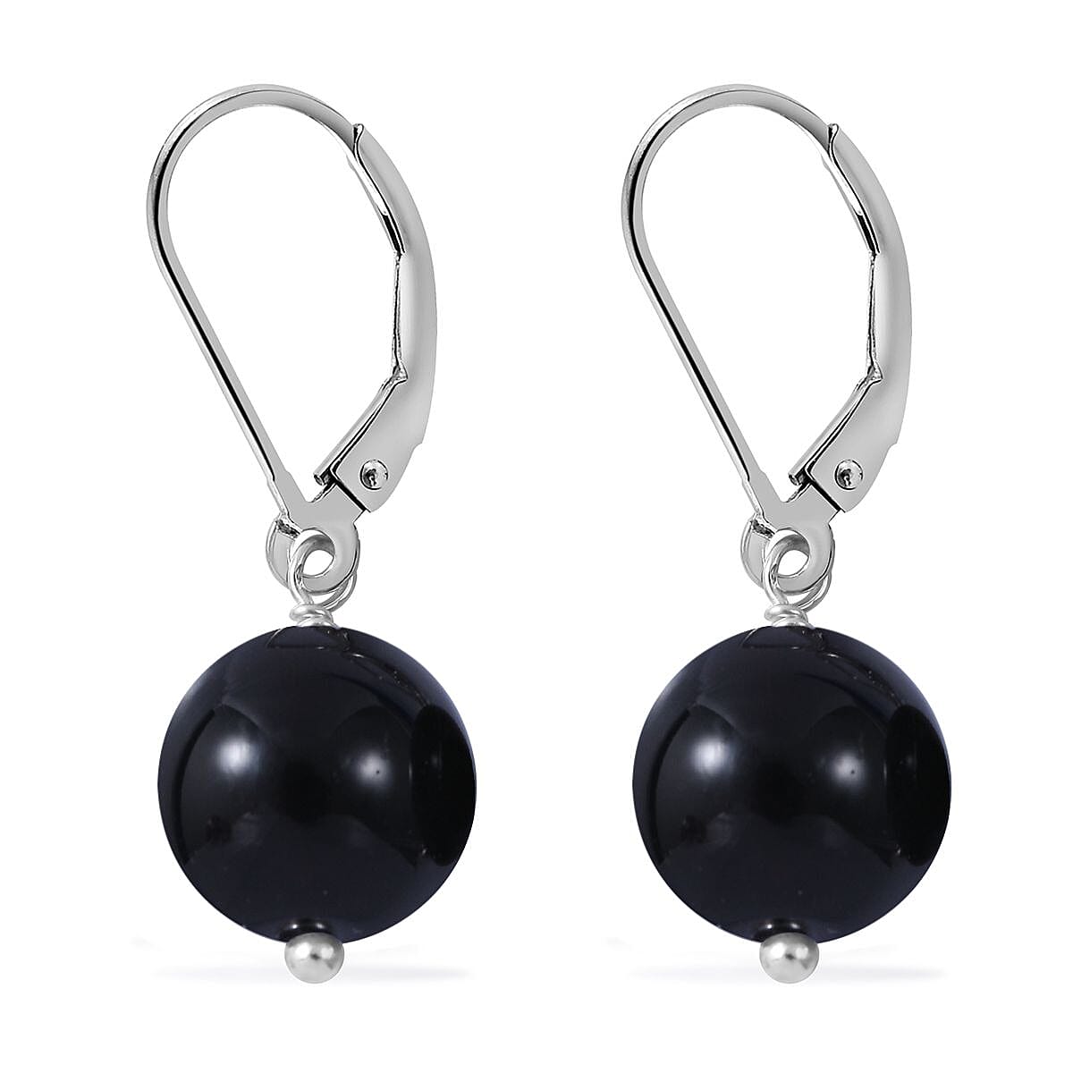 Black Agate Lever Back Earrings in Sterling Silver 10.00 ctw image number 2